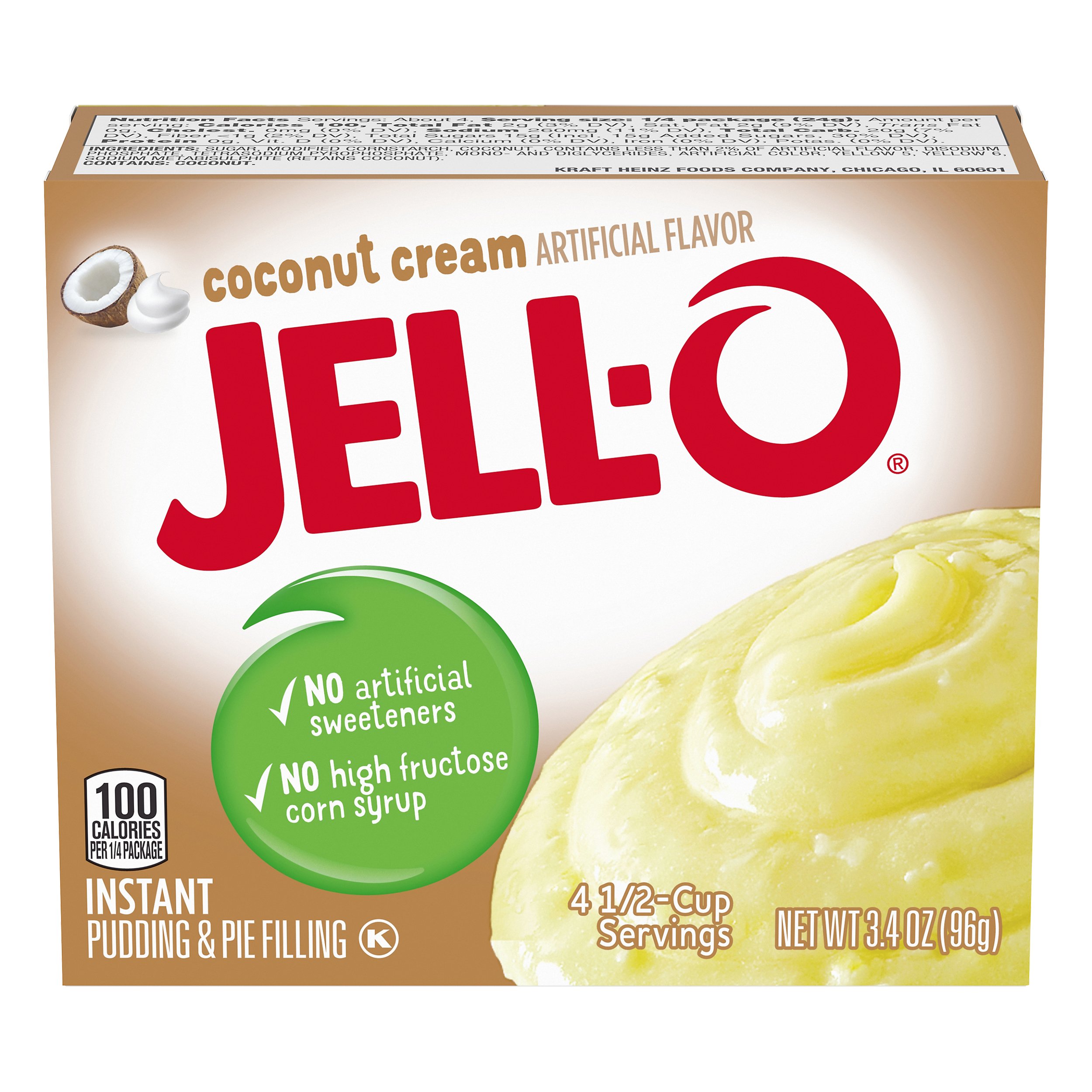 JELL-O Coconut Cream Instant Pudding Mix 3.4 OZ 24-Pack
