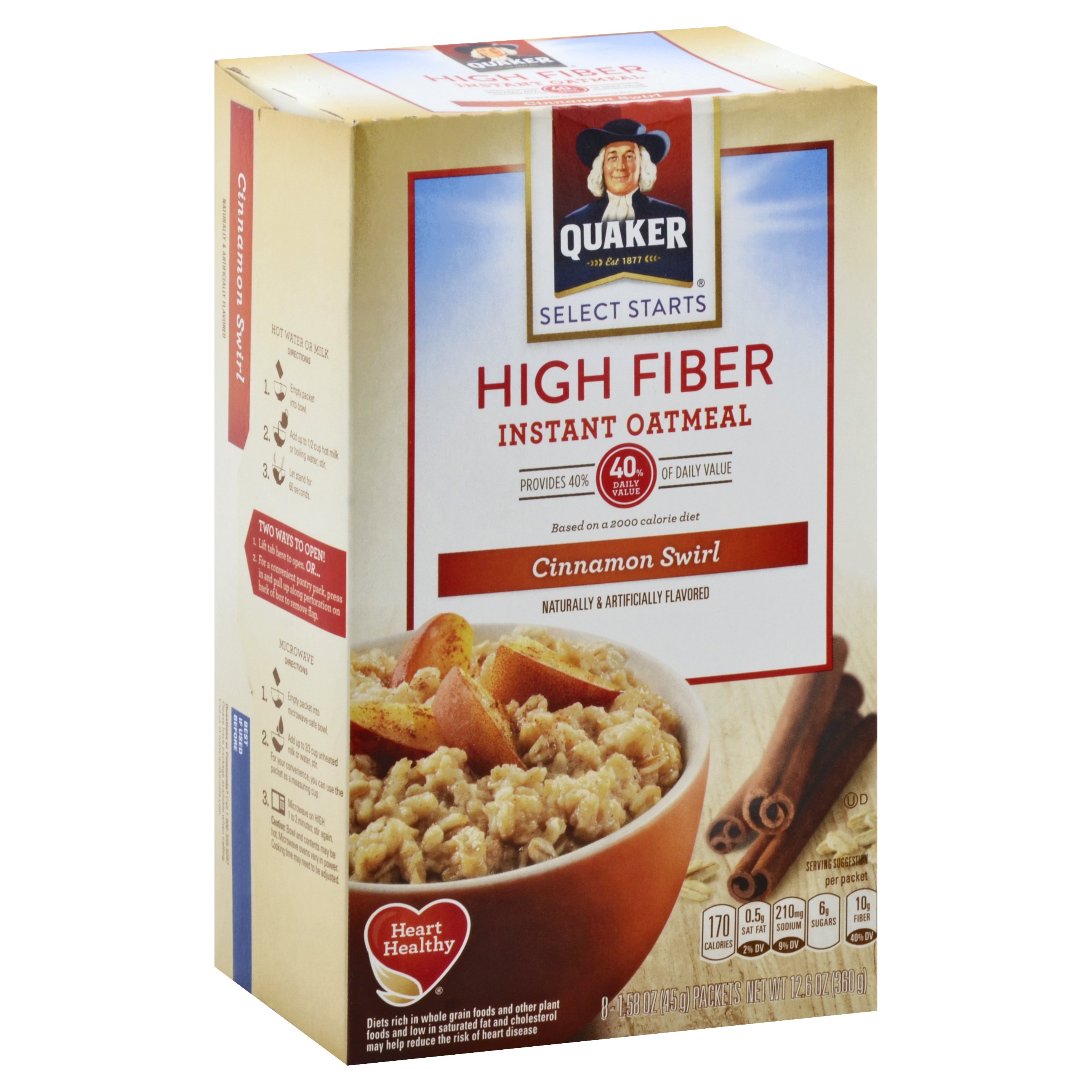 Quaker High Fiber Cinnamon Swirl Oatmeal 12.6 OZ  12-Pack
